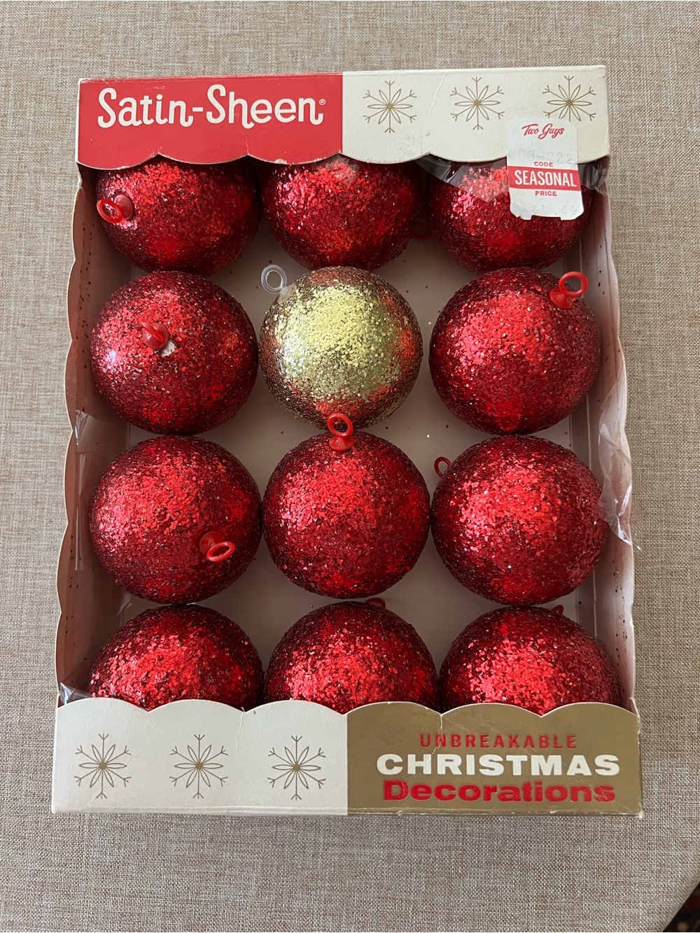 Vintage 12 Satin - Sheen glitter Christmas ball, ornaments, unbreakable